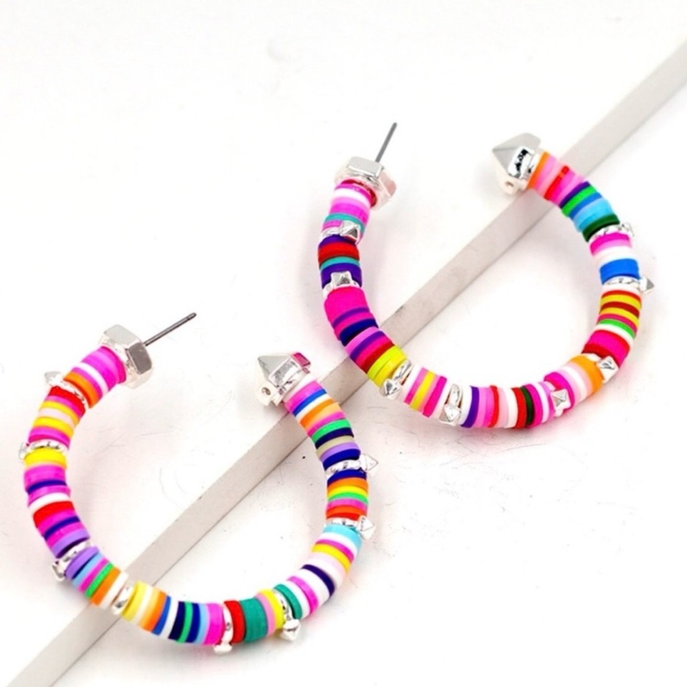 Gold Plated Rivet Colorful Hoop Earrings